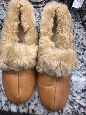 Daniel Green slippers vintage in box leather with shearling 10 M